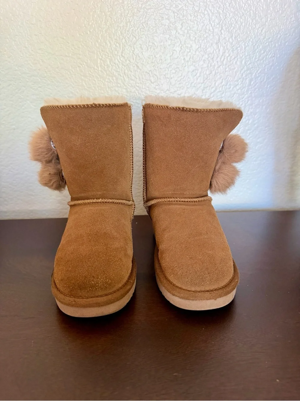 DreamPairs Chestnut Boots Kids Size 12 Fur Pom Trim Suede